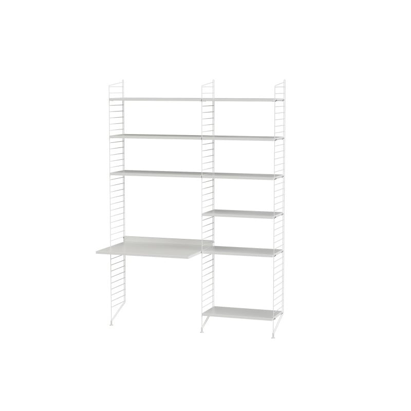 String workplace B, White, top + 2 high shelves