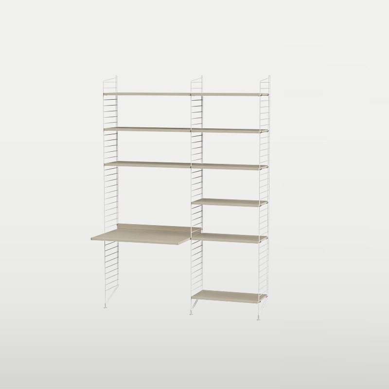 String workplace B, White / Ash, top + 2 high shelves