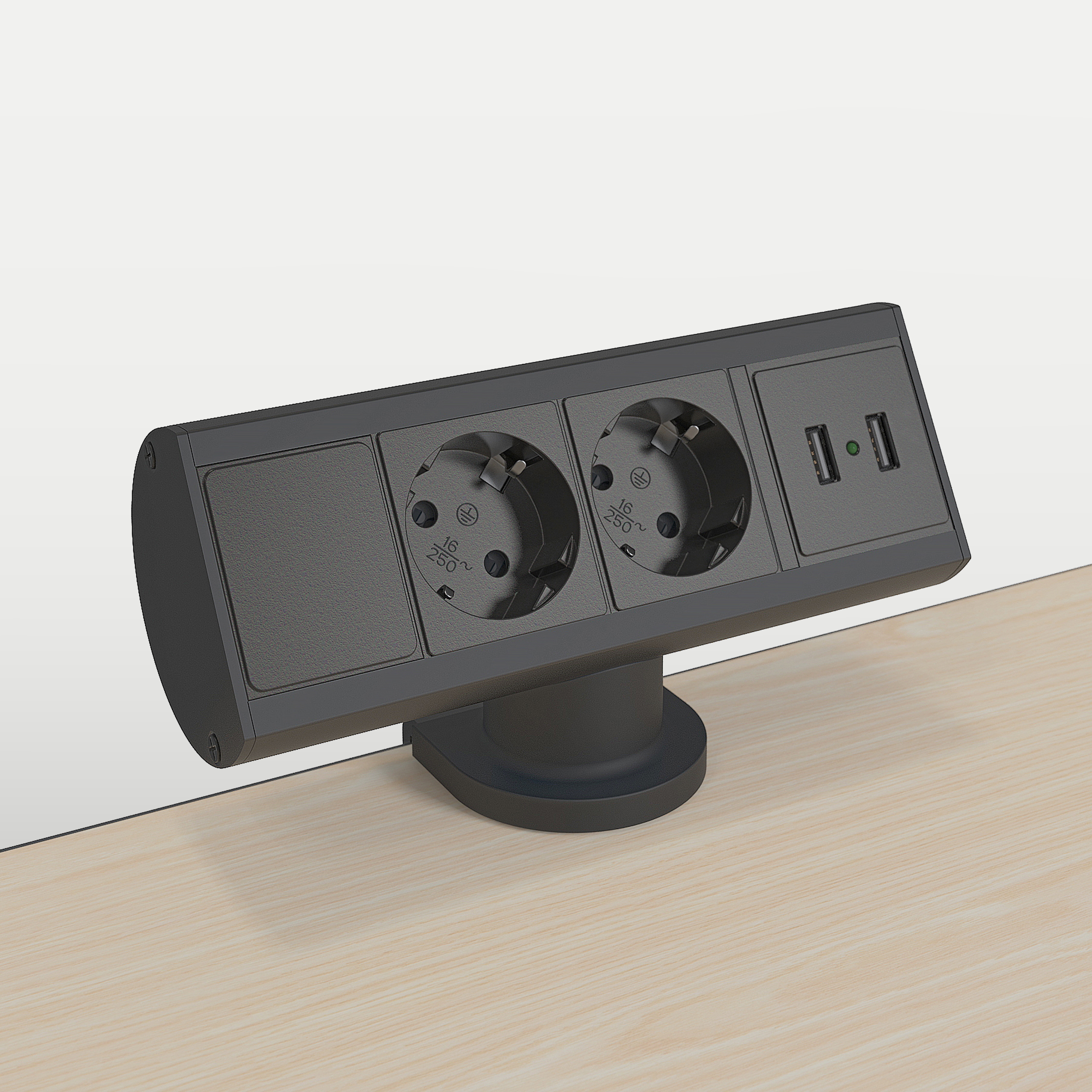 Branch socket desk, 2 El 2 USB Charger, 31 mm, Black