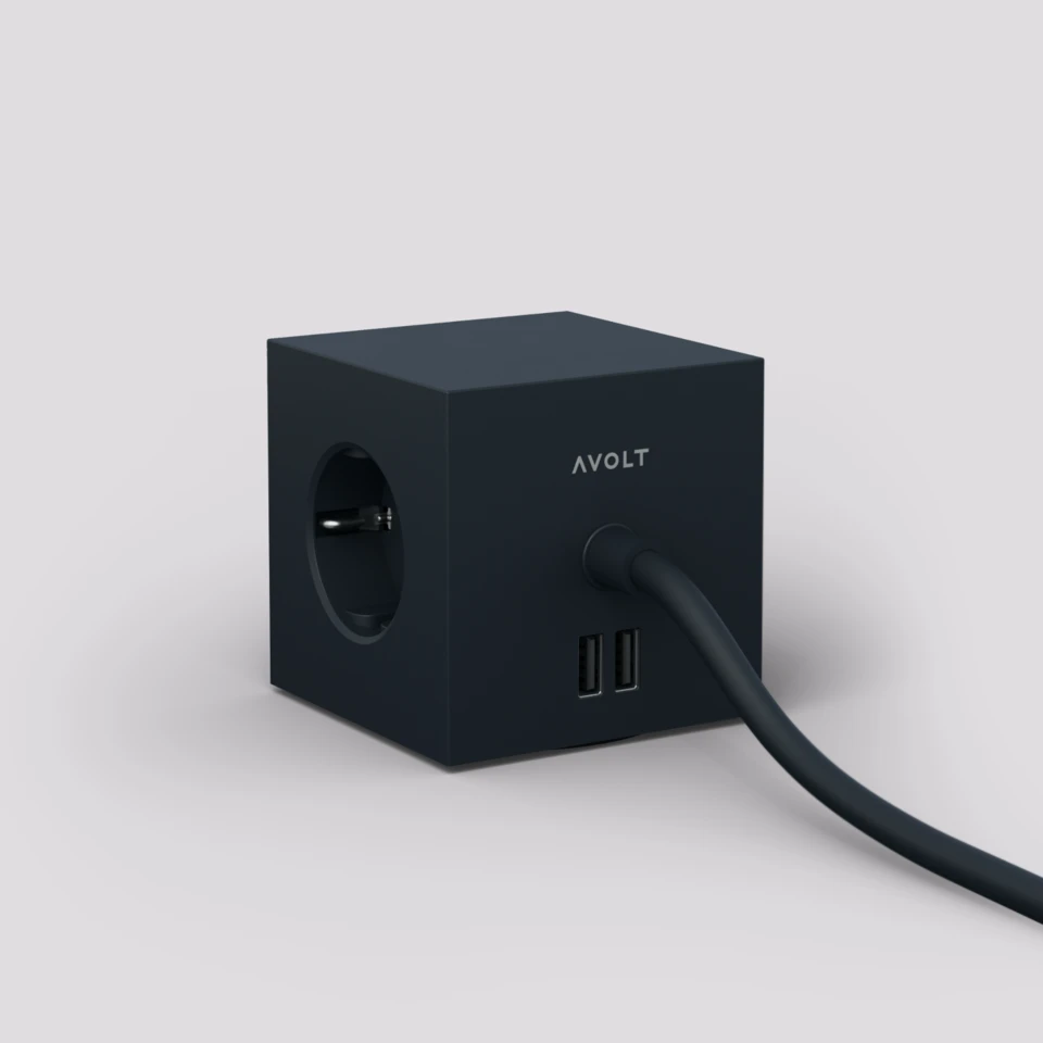 Branch socket Square 1 + 2 USB charging sockets, black