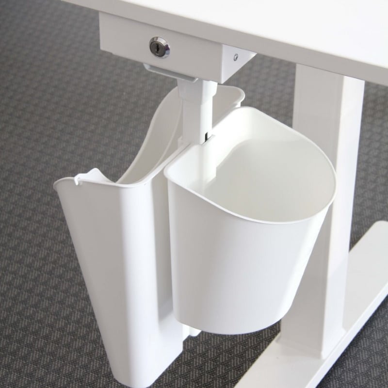 Papperskorg för skrivbord med bordsfäste, komplett med låsbar låda, vit 
