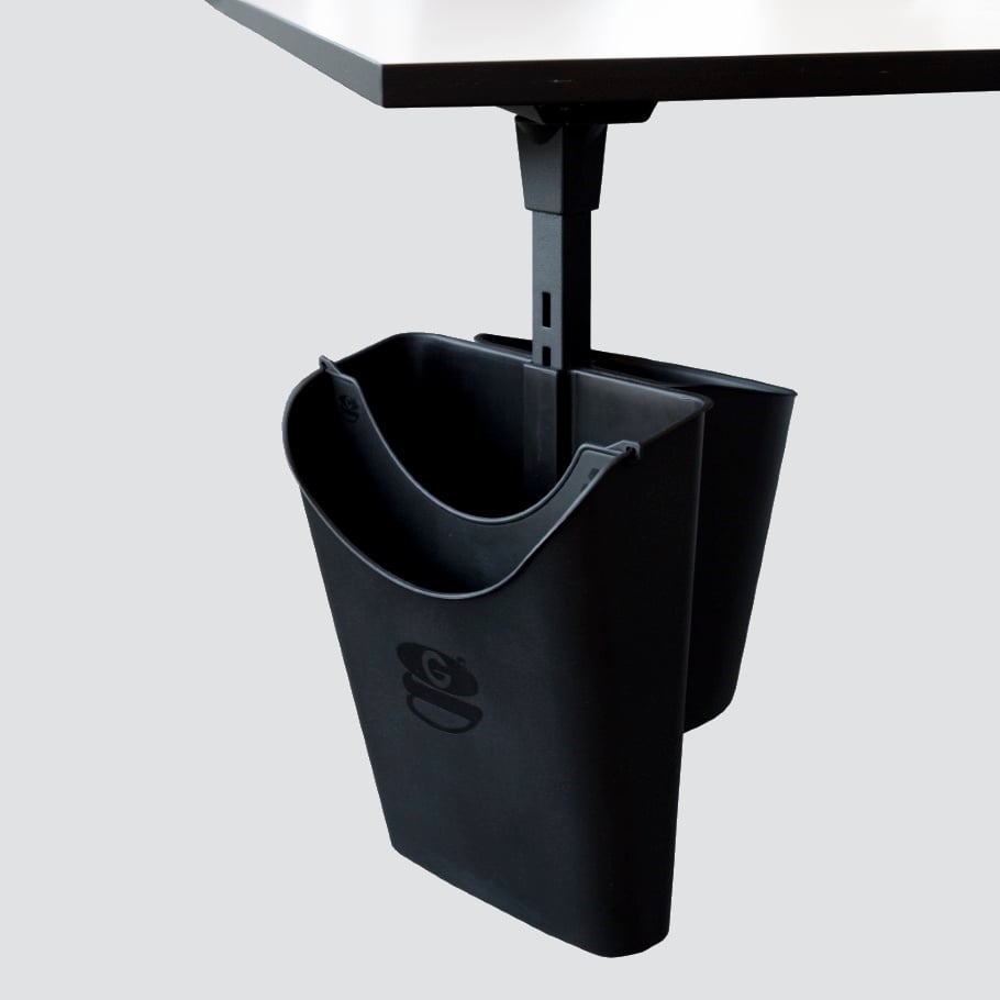 Wastebasket for desk with table mount, black
