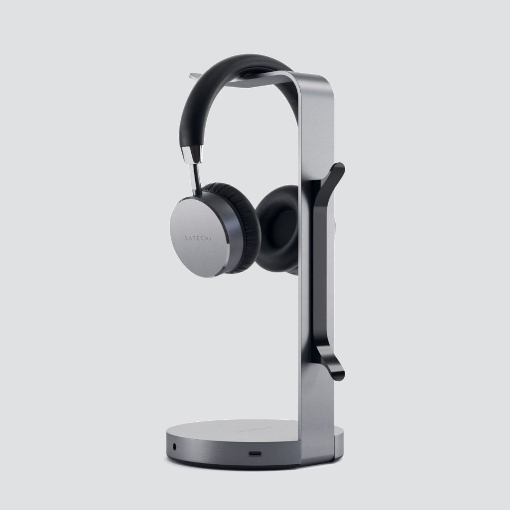 Headphone stand with built-in USB hub, space gray